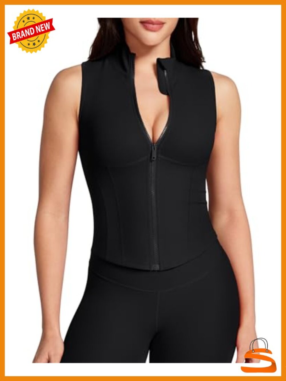 BareLuxe Sleeveless Crop Zip Up Vest Tank Top for Yoga Running Gym
